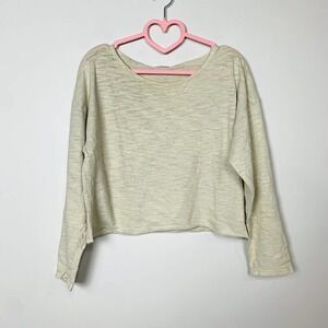 Free People X CP Shades Long Sleeve Boxy Cropped Pullover Top Womens Cream